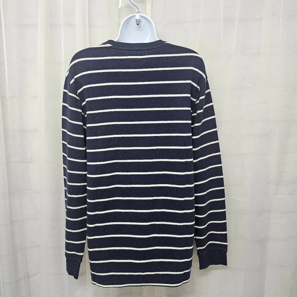 Polo Navy Blue White Striped Long Sleeve Thermal Tee Nautical Preppy Unisex L